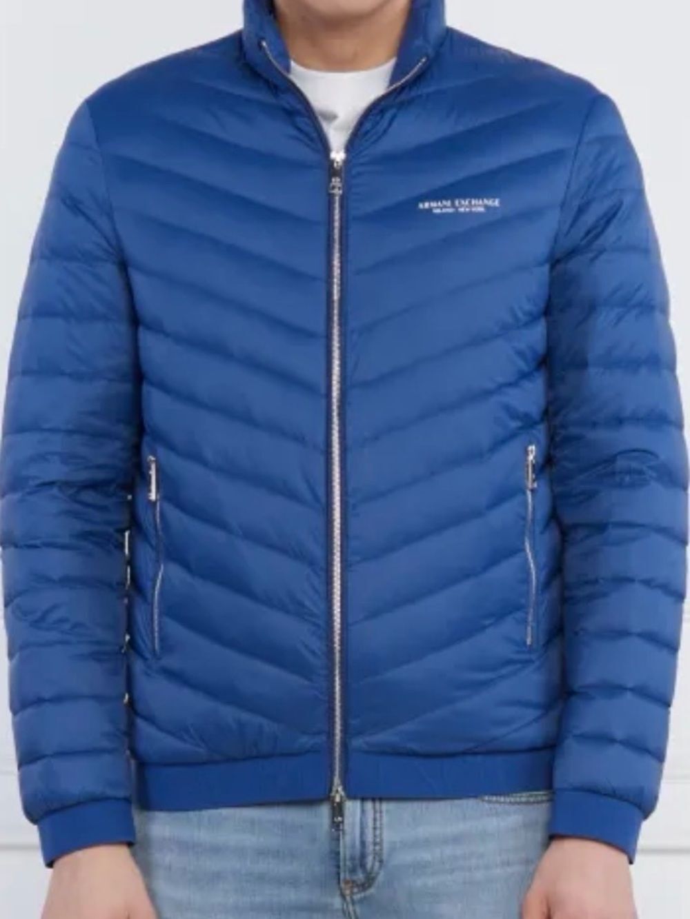 Armani Exchange Blue Quilted Lightweight Puffer Jacket L EUC Packable Outdoors